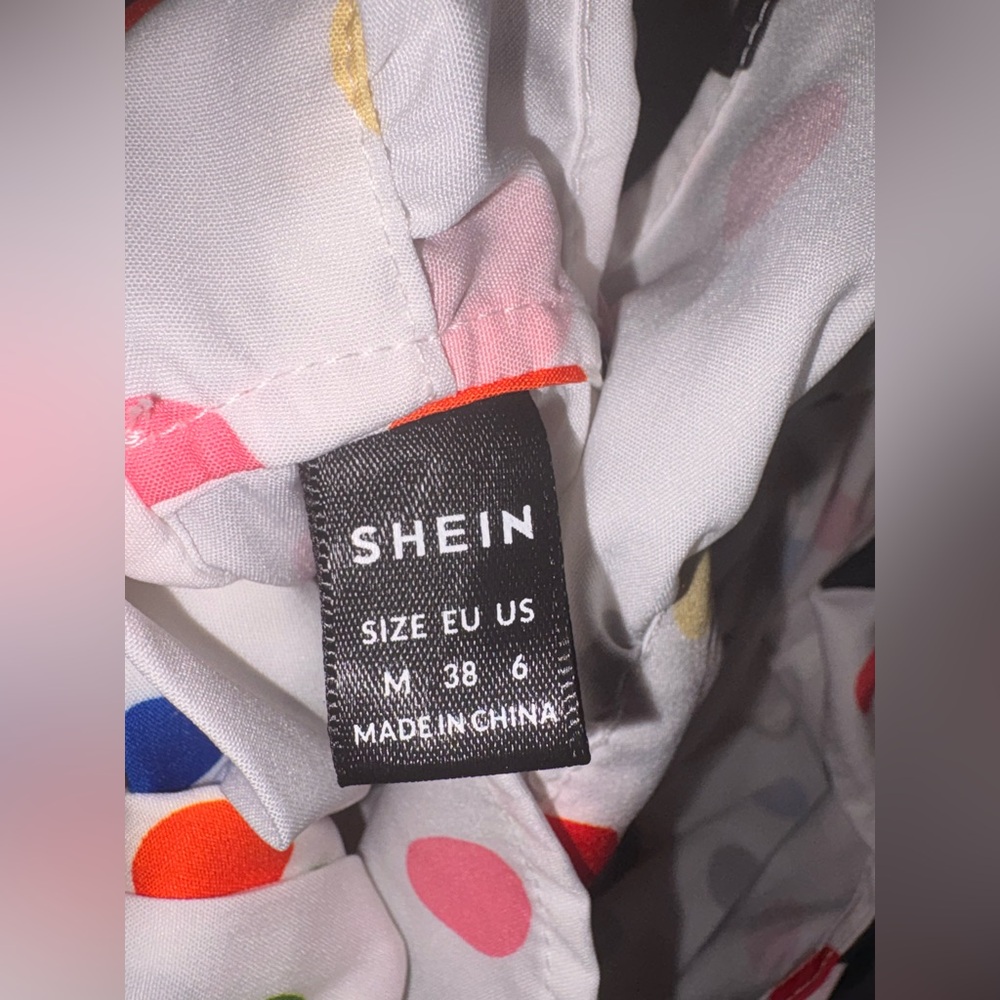 SHEIN Polka Dot Ruffle Strap Mini Dress Tie Back White Multicolor Size M - Picture 3 of 3